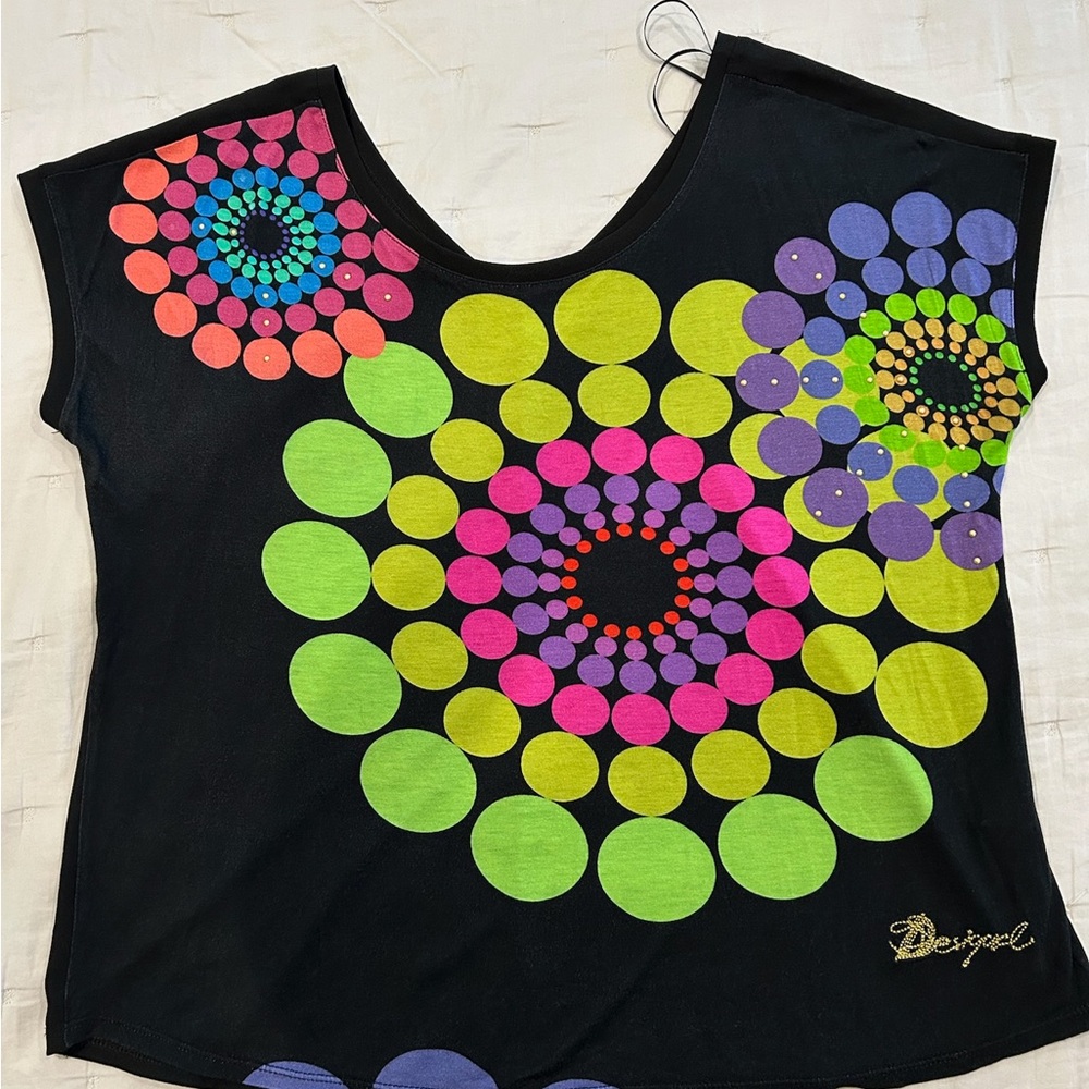 Desigual Green and Pink Graphic Blouse Relaxed Style